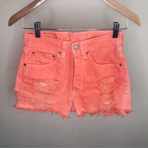 LEVIS 501 Women's Distressed Orange Denim Shorts